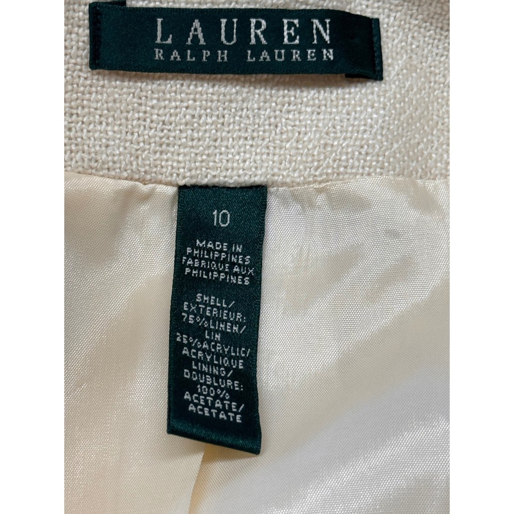 Vintage Ralph Lauren Cream Linen Blend Contrast Trim Blazer Jacket Size 10 - Picture 6 of 6